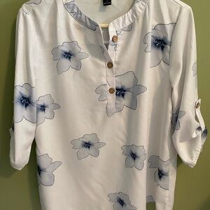 Floral White and Blue Women's Top